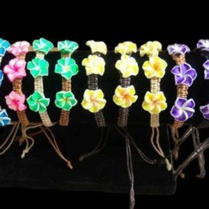 Hawaiian flower bracelets macrame hemp plumeria bracelet tropical beach jewelry